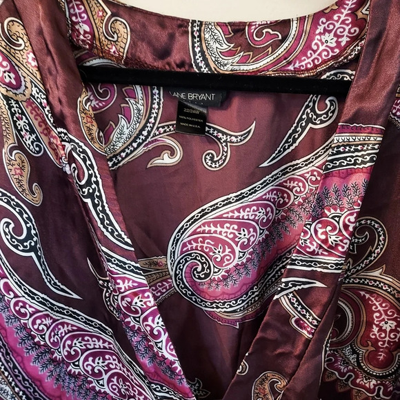 Lane Bryant Brown and Pink Paisley Silk Wrap Blouse in Size 22/24W - Picture 3 of 11